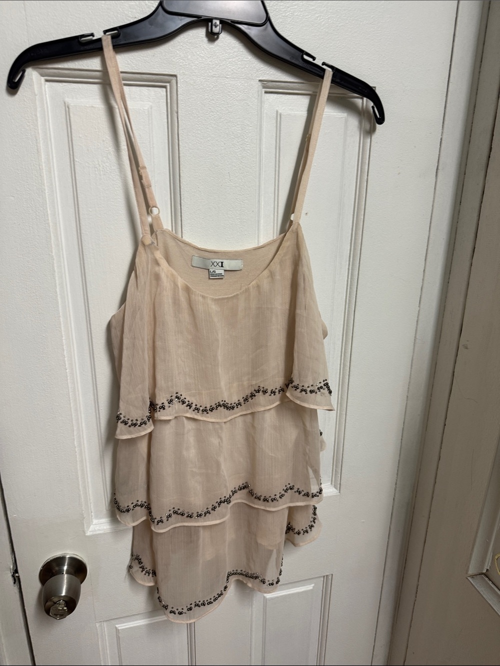 Forever 21 Beige Tiered Embroidered Spaghetti Strap Camisole